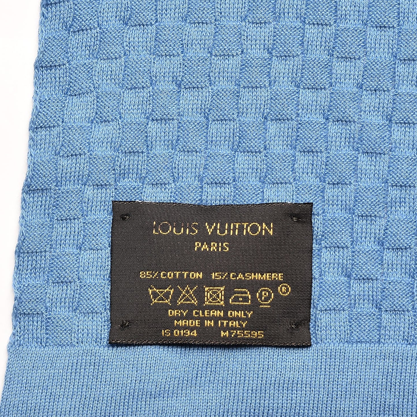 Cotton Cashmere Micro Damier Scarf Blue