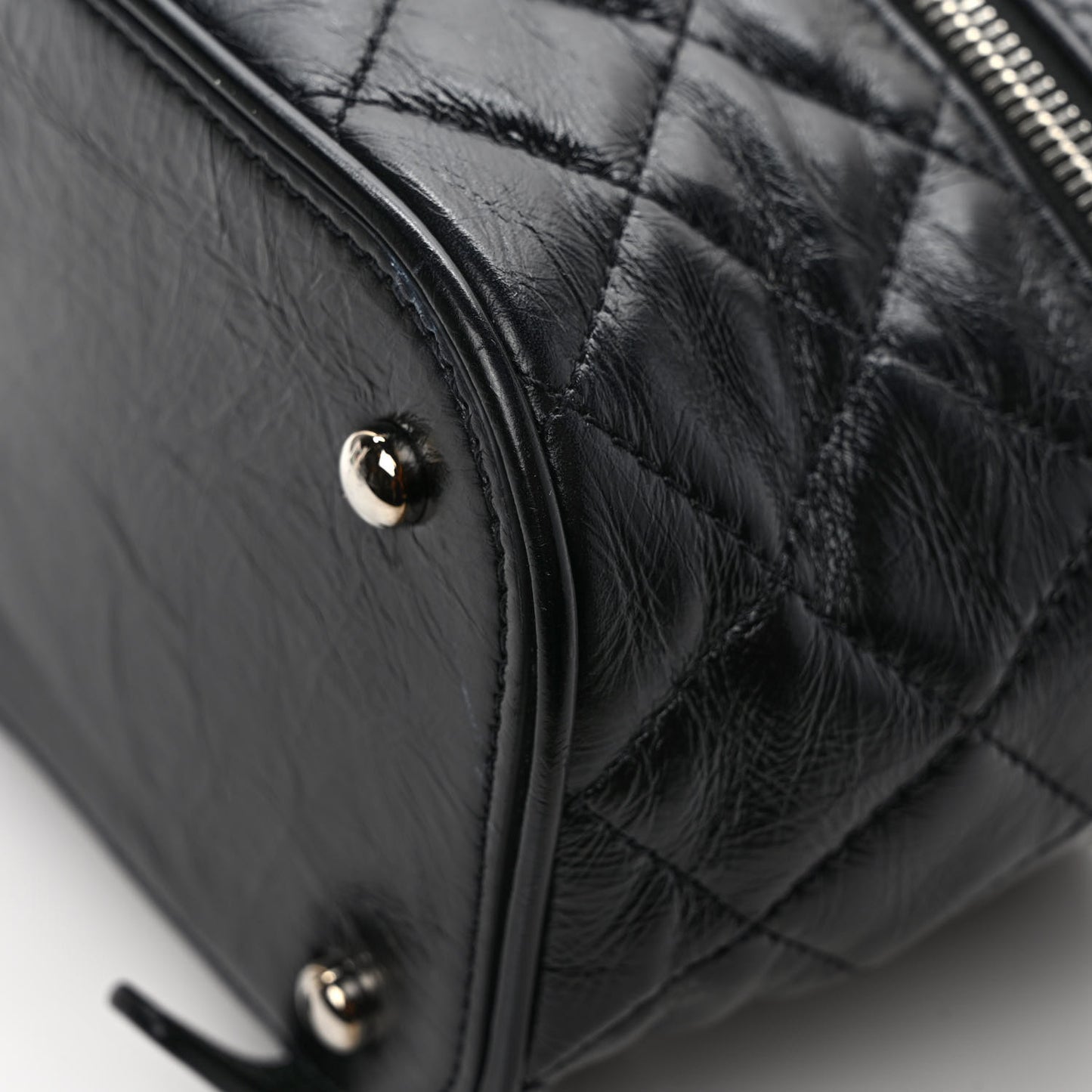 Crumpled Calfskin PVC Quilted Flap Black
