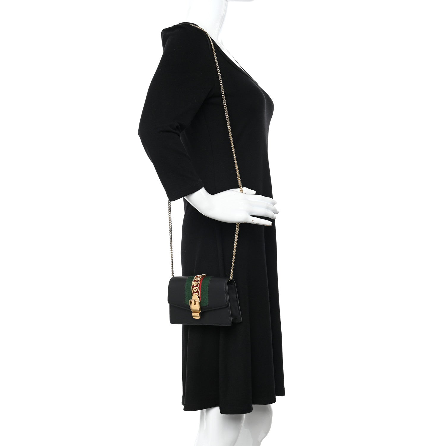 Gucci Calfskin Super Mini Sylvie Chain Shoulder Bag Black 3 of 11