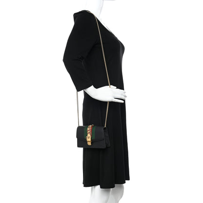 Gucci Calfskin Super Mini Sylvie Chain Shoulder Bag Black 3 of 11