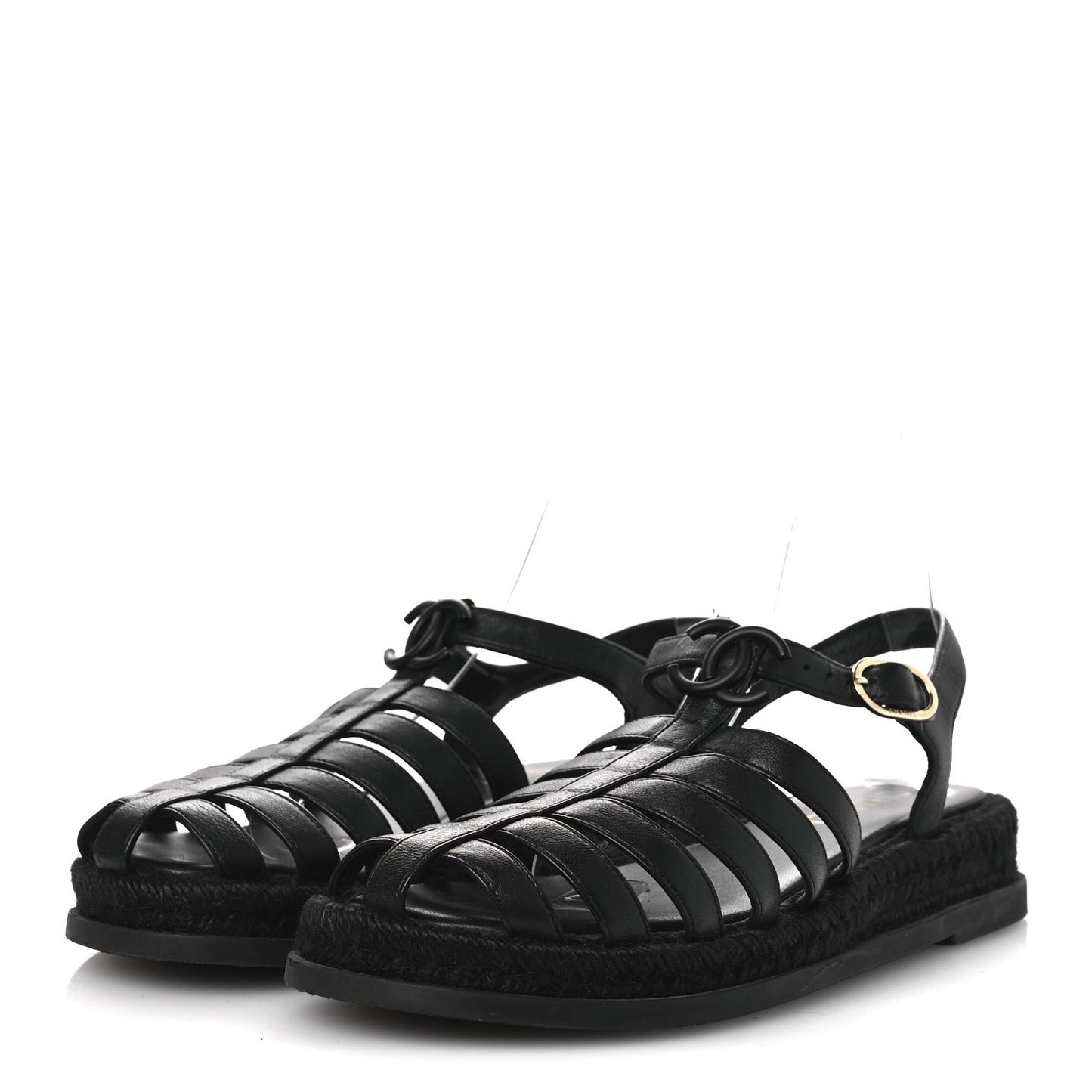Lambskin Espadrille Sandals 38 Black
