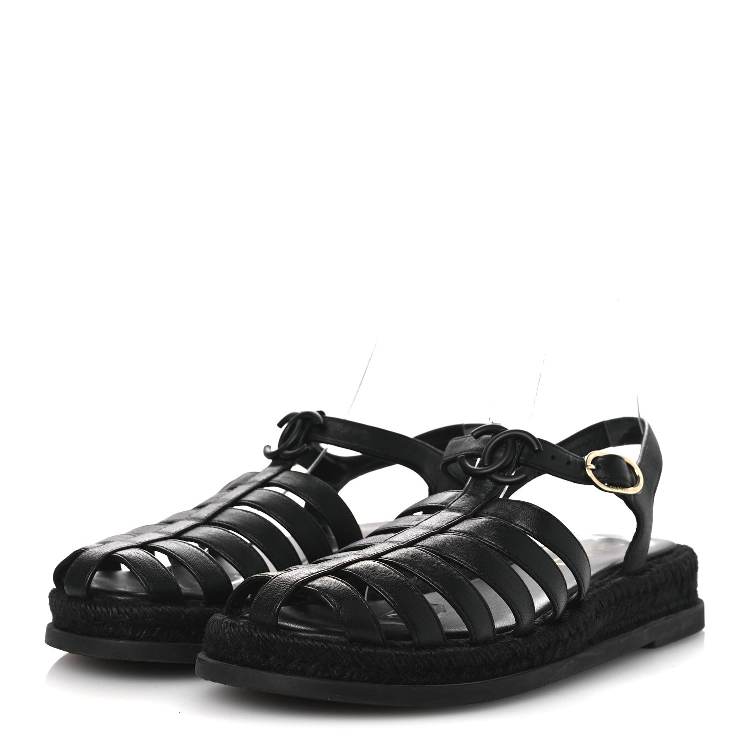 Chanel Lambskin Espadrille Sandals 38 Black 4 of 14