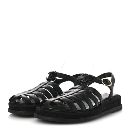 Chanel Lambskin Espadrille Sandals 38 Black 4 of 14