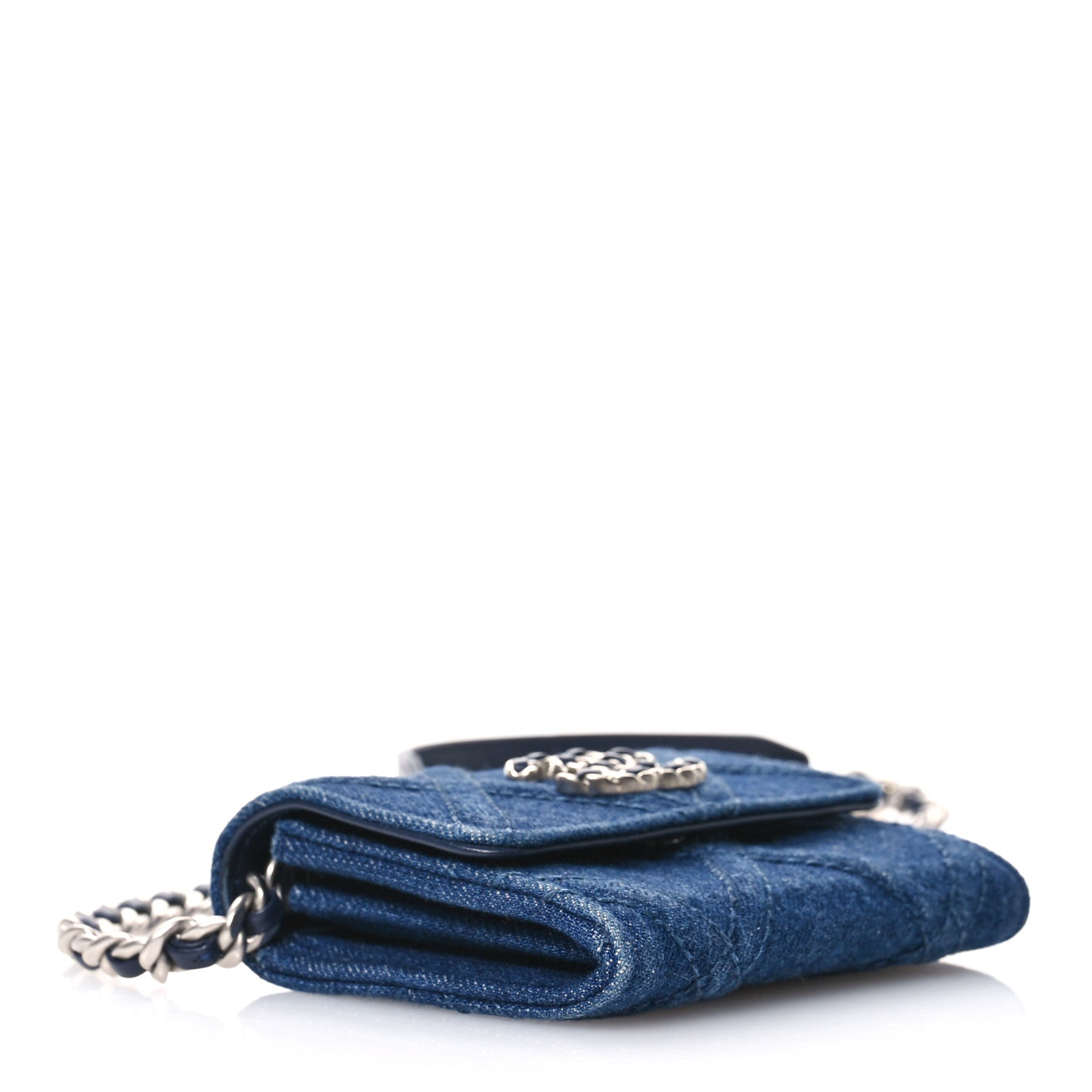 Chanel Denim Quilted Chanel 19 Flap Coin Purse With Chain Blue 4 of 10