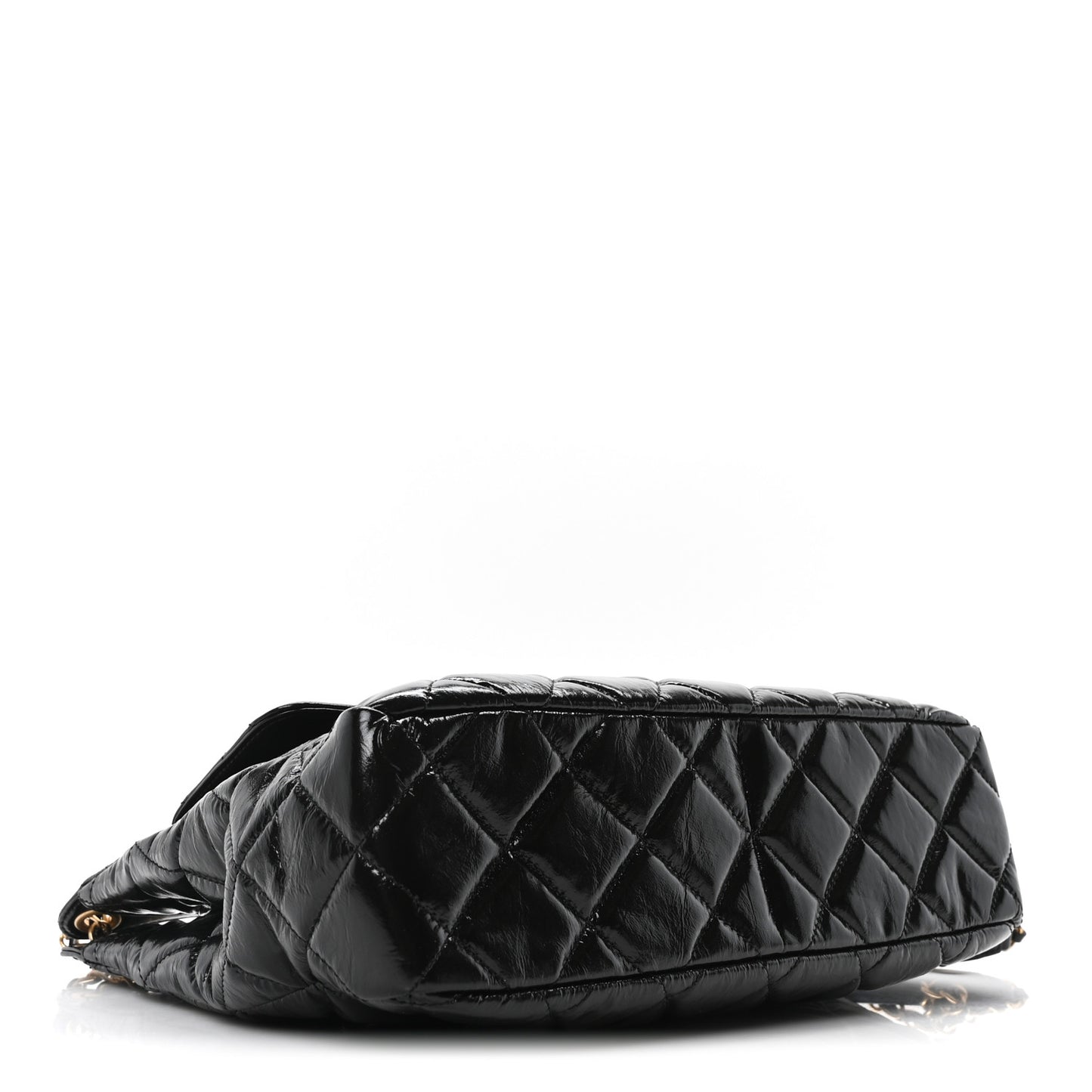 Shiny Crumpled Calfskin Quilted Large Wavy CC Hobo Black