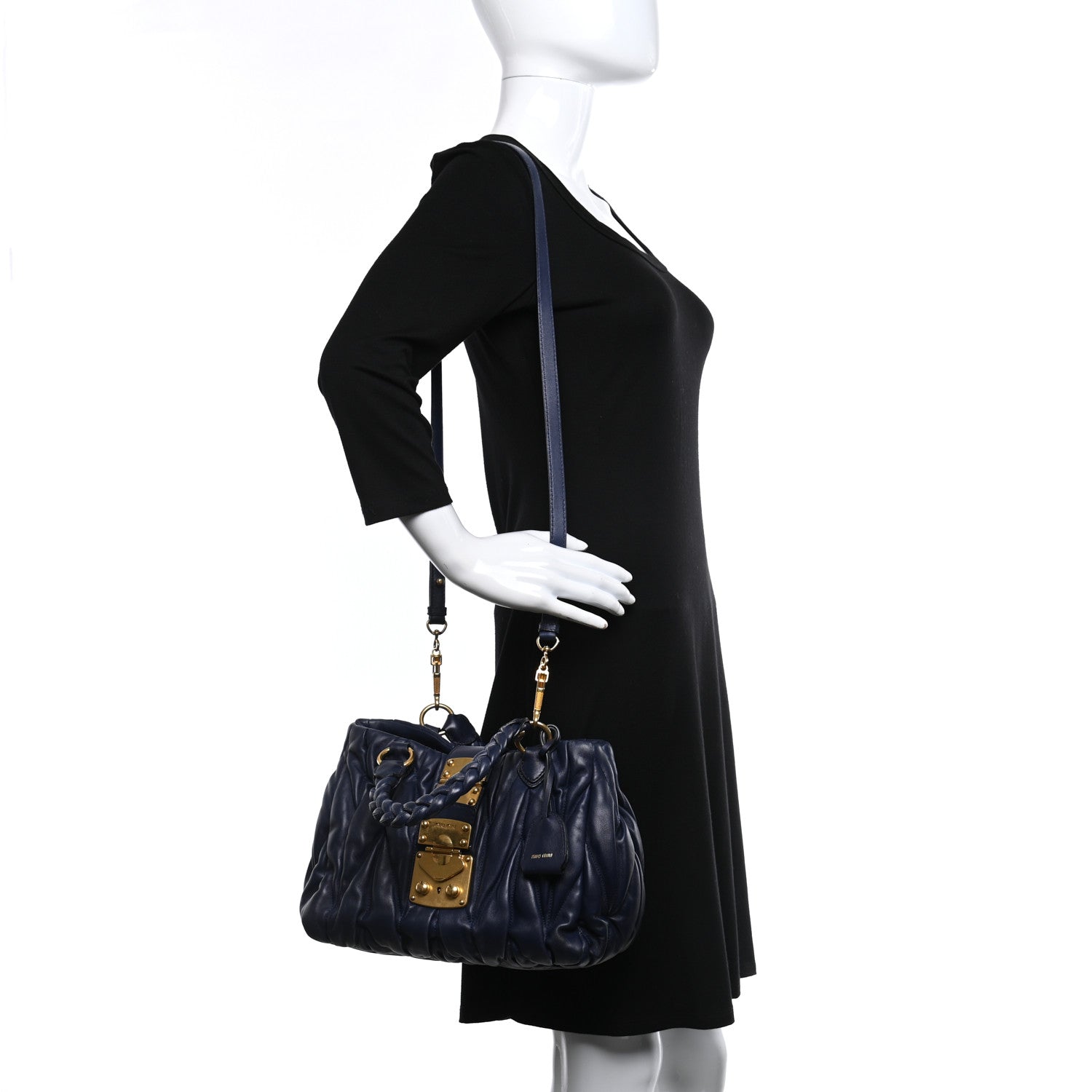 Miu Miu Nappa Matelasse Top Handle Satchel Navy Blue 2 of 12