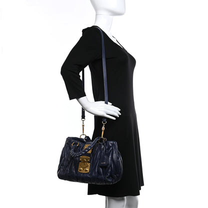 Miu Miu Nappa Matelasse Top Handle Satchel Navy Blue 2 of 12