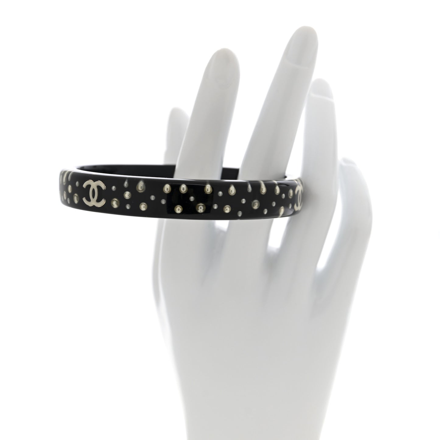 Resin Pearl CC Bangle Bracelet Black