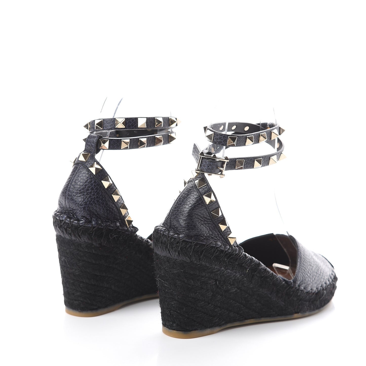 Grained Calfskin Rockstud Ankle Wrap Espadrille 15/85mm Wedges 35 Deep Denim