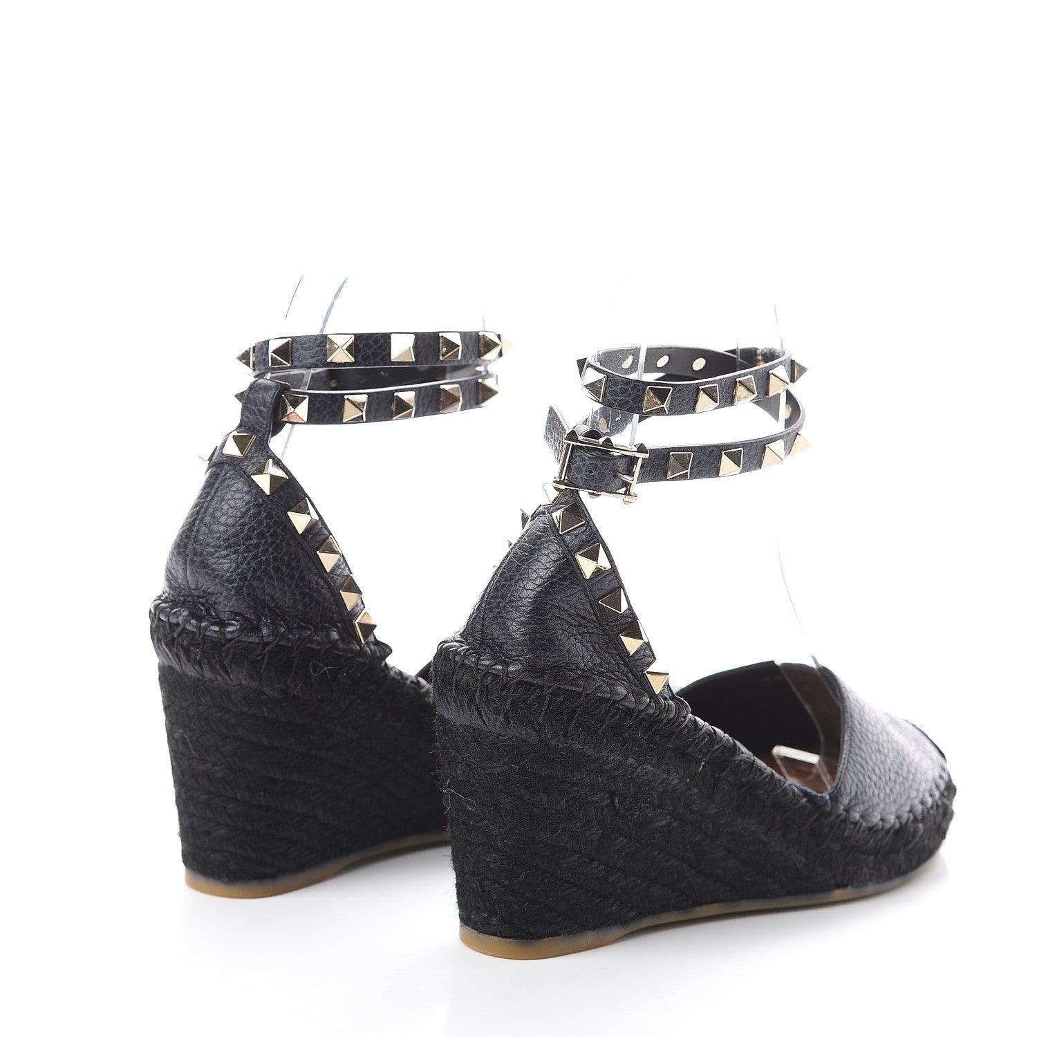 Valentino Garavani Grained Calfskin Rockstud Ankle Wrap Espadrille 15/85mm Wedges 35 Deep Denim 4 of 7