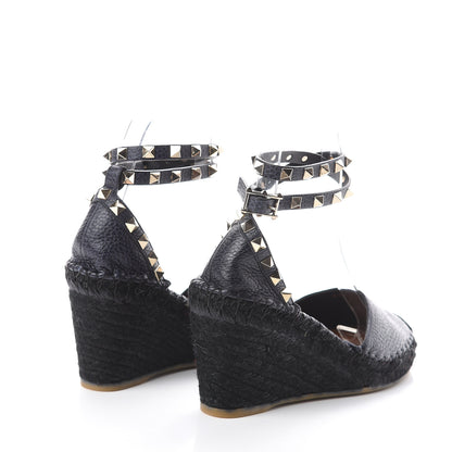 Valentino Garavani Grained Calfskin Rockstud Ankle Wrap Espadrille 15/85mm Wedges 35 Deep Denim 4 of 7