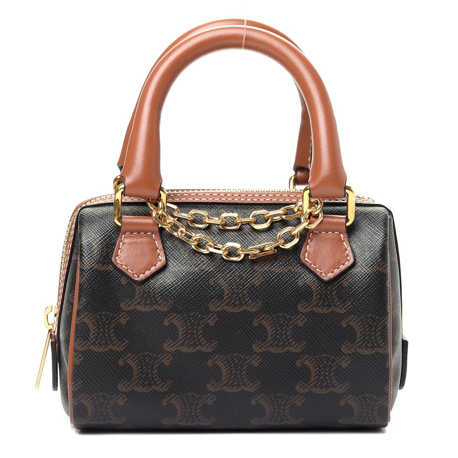 Celine Triomphe Canvas Calfskin Mini Boston Bag Tan 1 of 9