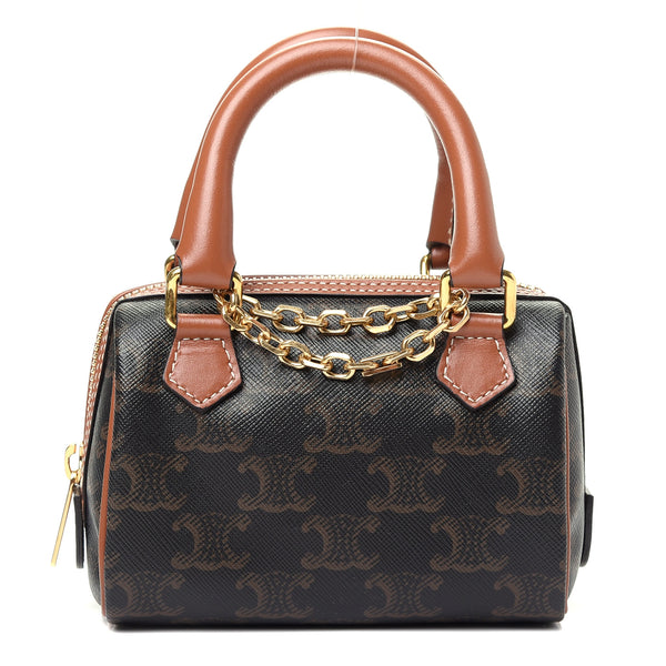 Celine Triomphe Canvas Calfskin Mini Boston Bag Tan 783230
