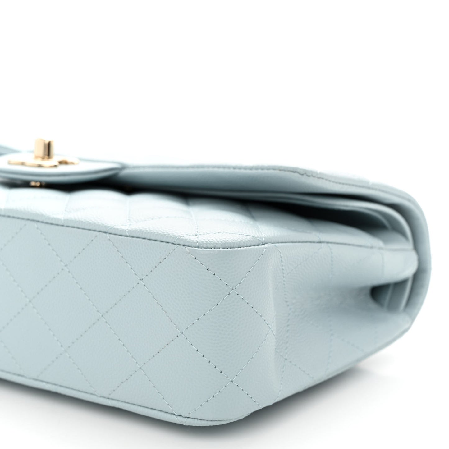 Caviar Quilted Medium Double Flap Light Blue