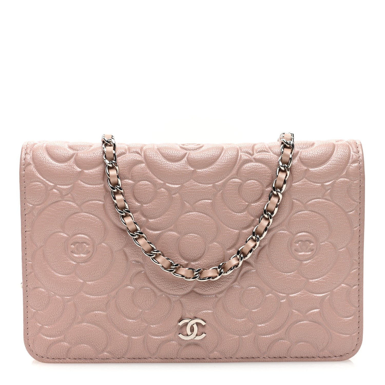 Chanel Caviar Camellia Embossed Wallet On Chain WOC Light Pink 1 of 11