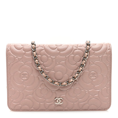 Chanel Caviar Camellia Embossed Wallet On Chain WOC Light Pink 1 of 11