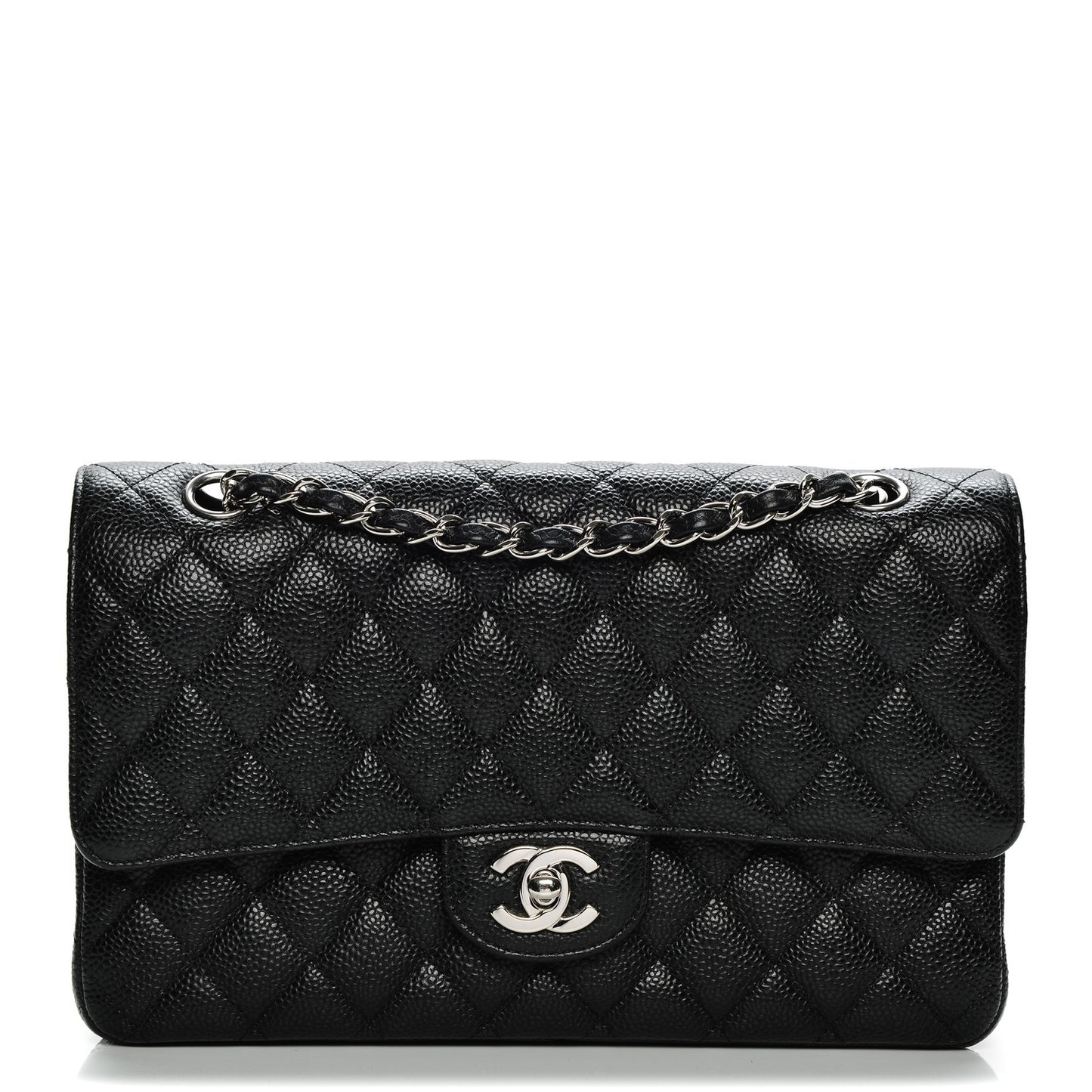 Caviar Quilted Medium Double Flap Black