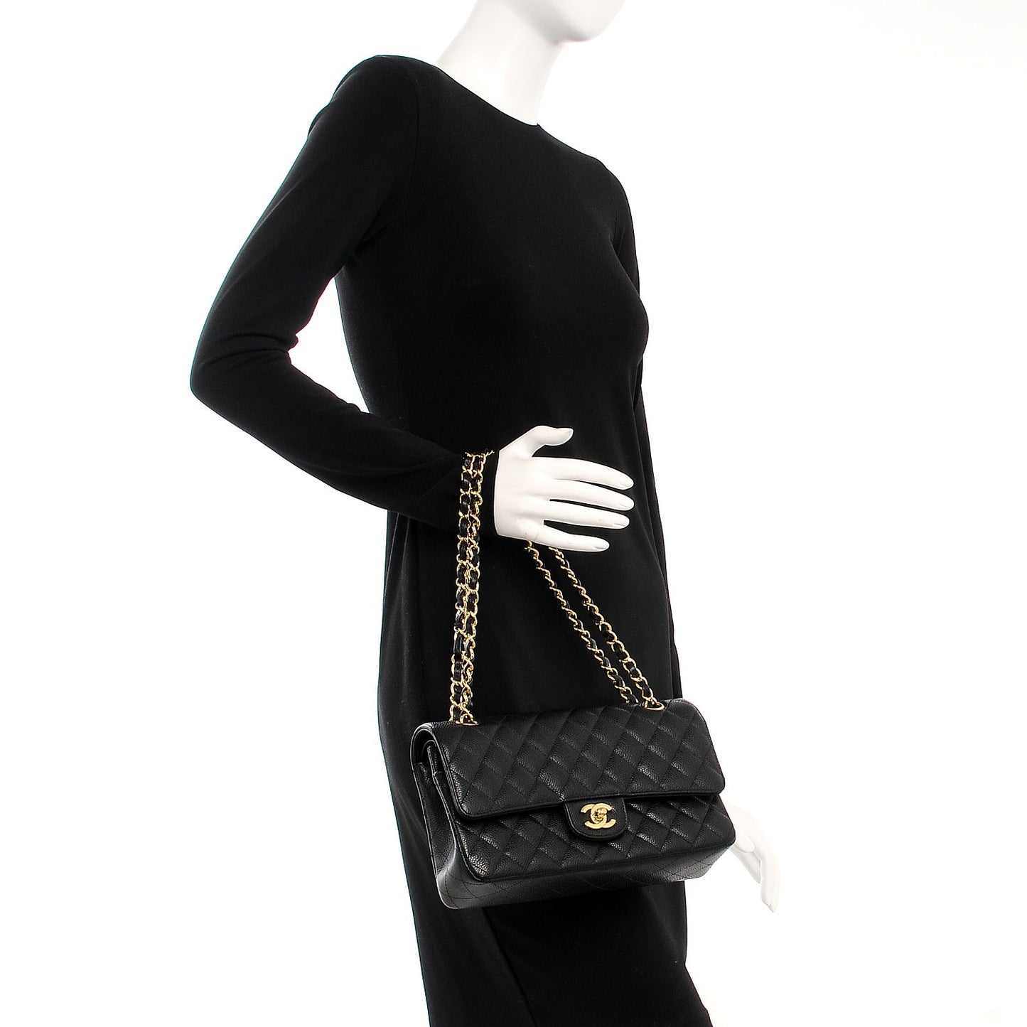 Caviar Quilted Medium Double Flap Black