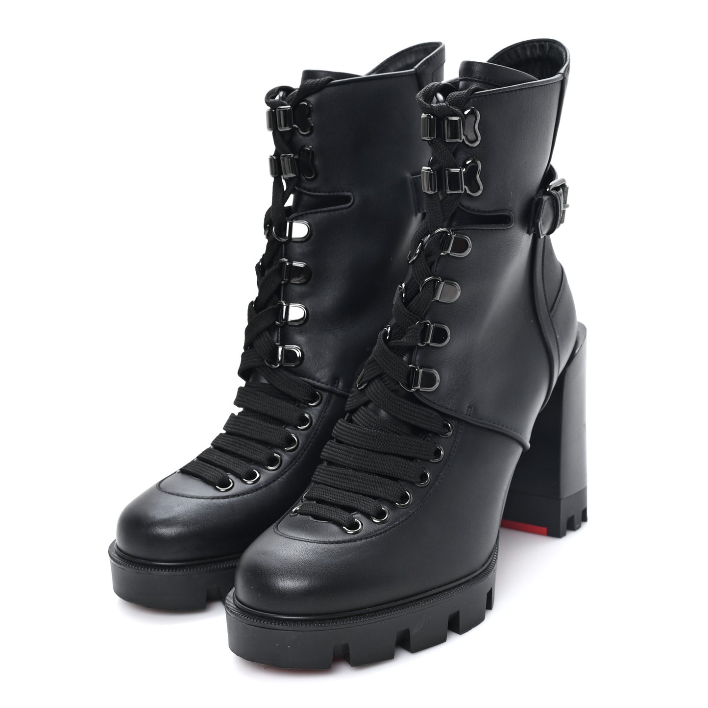 Calfskin Macademia 100 Biker Platform Boots 38.5 Black