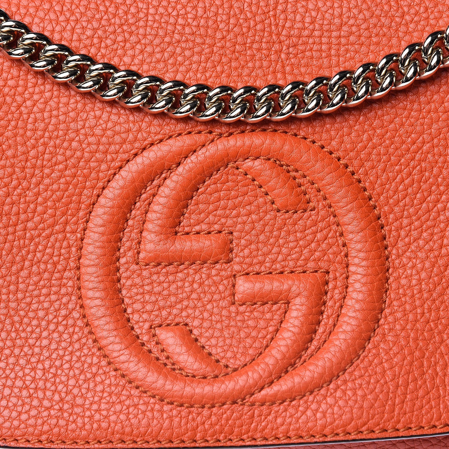 Gucci Pebbled Calfskin Medium Soho Flap Crossbody Sun Orange 9 of 12