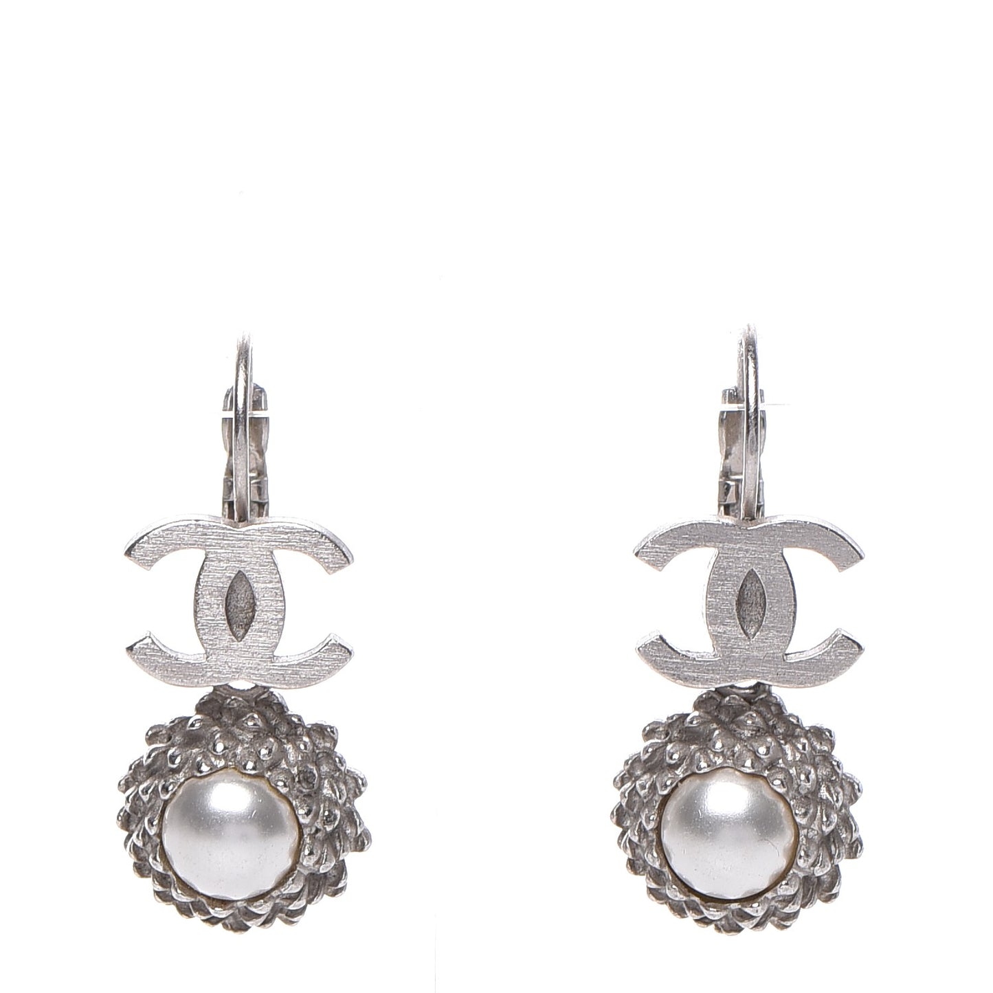 Pearl CC Drop Earrings Silver