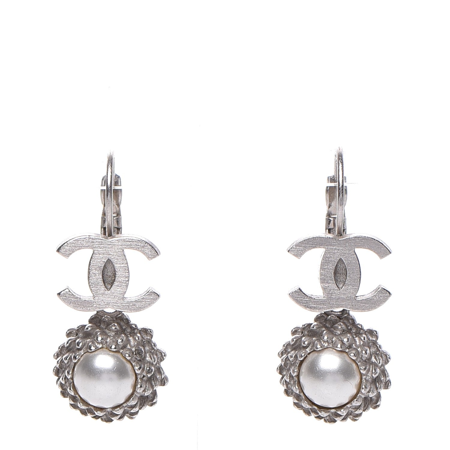 Chanel Pearl CC Drop Earrings Silver 1 of 4
