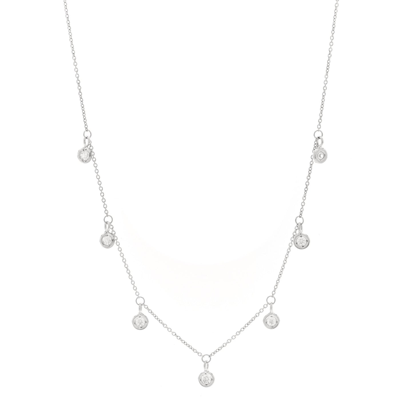 18K White Gold Diamond 7 Station Dangle Necklace