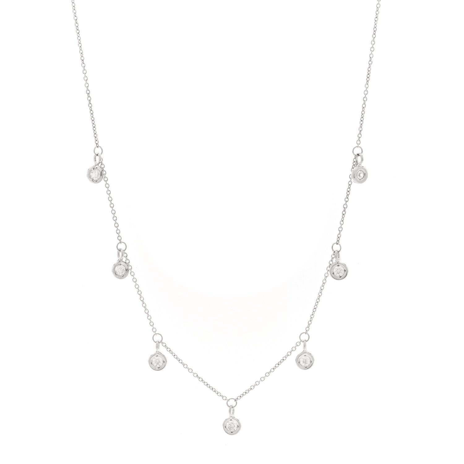 Roberto Coin 18K White Gold Diamond 7 Station Dangle Necklace 1 of 4
