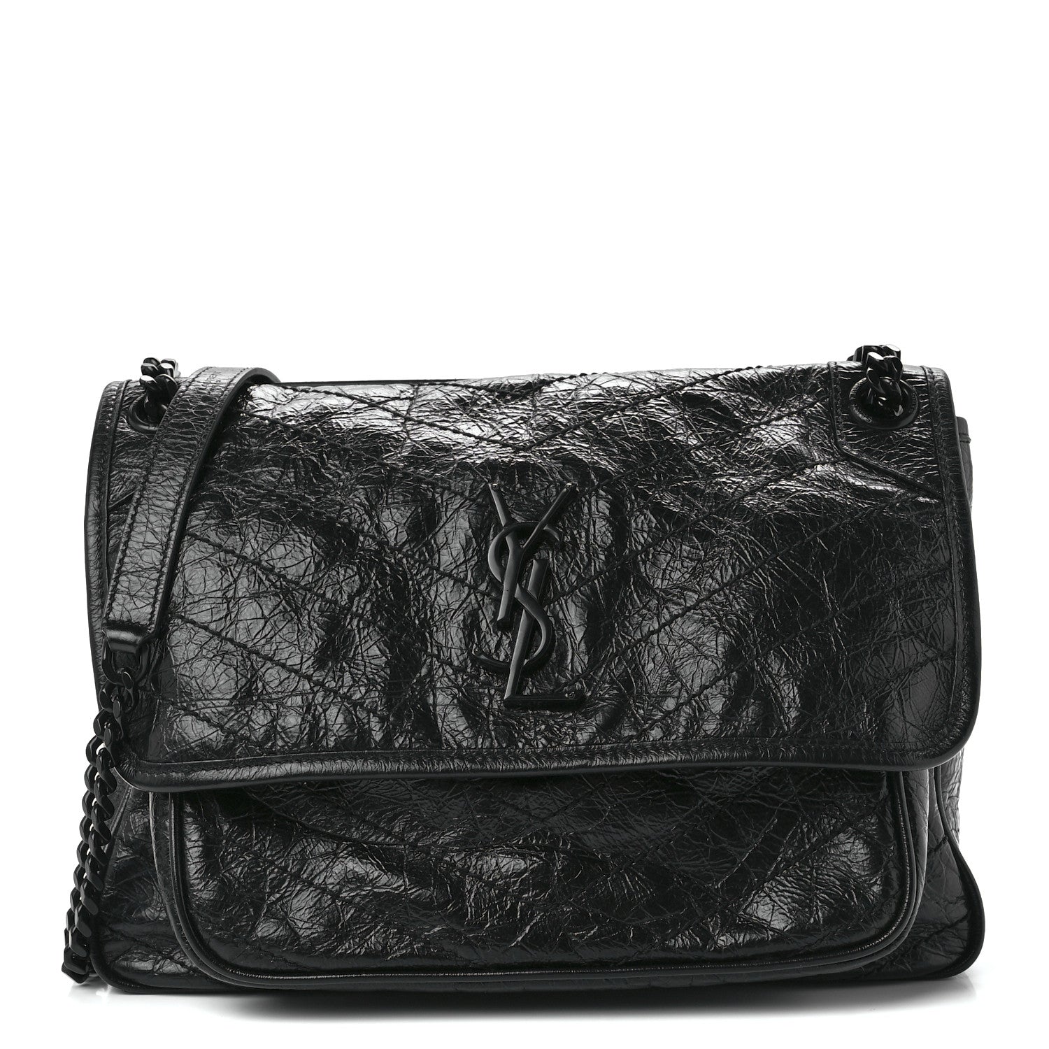 Saint Laurent Crinkled Calfskin Matelasse Monogram Medium Niki Chain Satchel Black 1 of 14