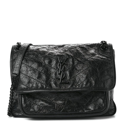 Saint Laurent Crinkled Calfskin Matelasse Monogram Medium Niki Chain Satchel Black 1 of 14