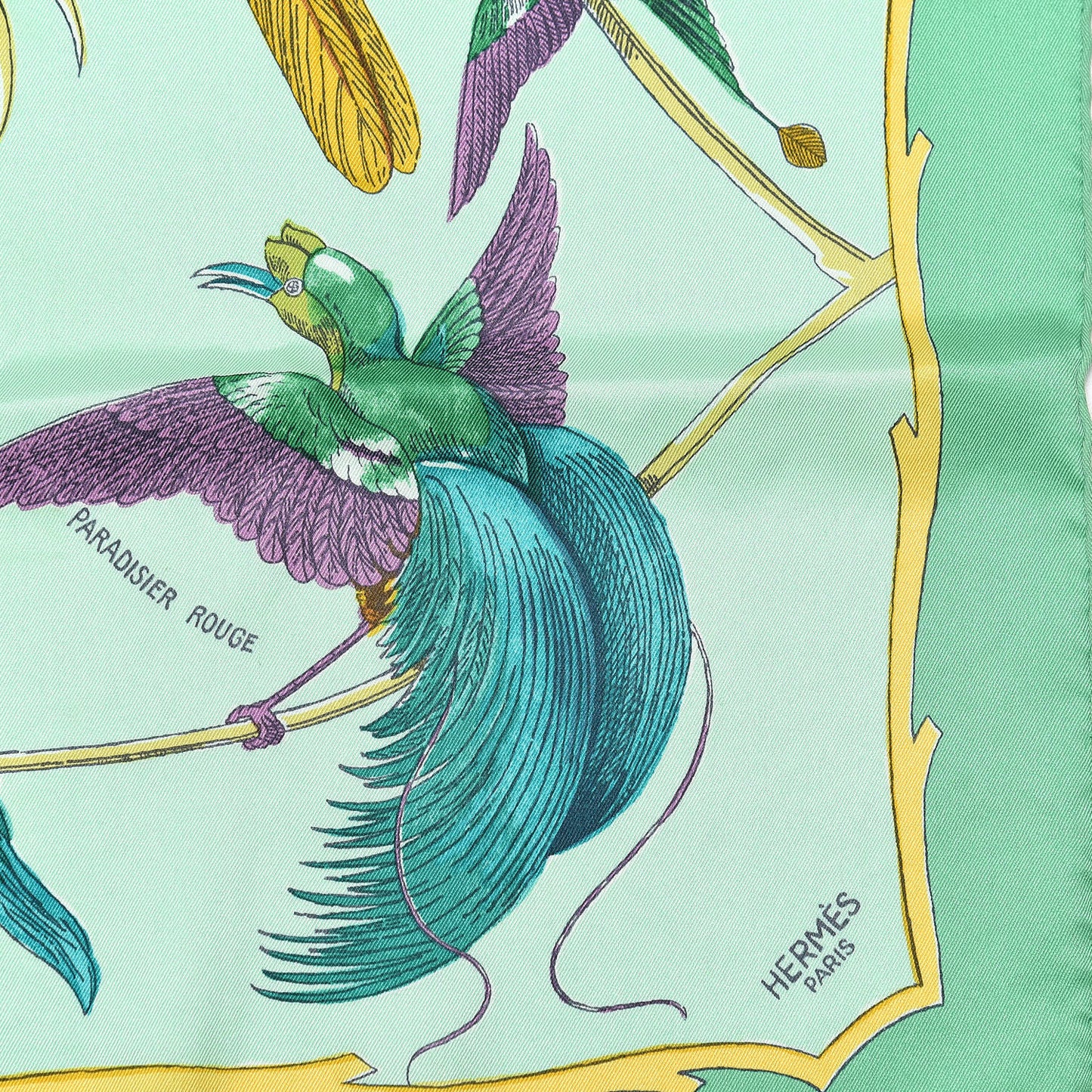 Silk Vintage Les Oiseaux Des Iles Scarf 70 Jade Jaune Violet