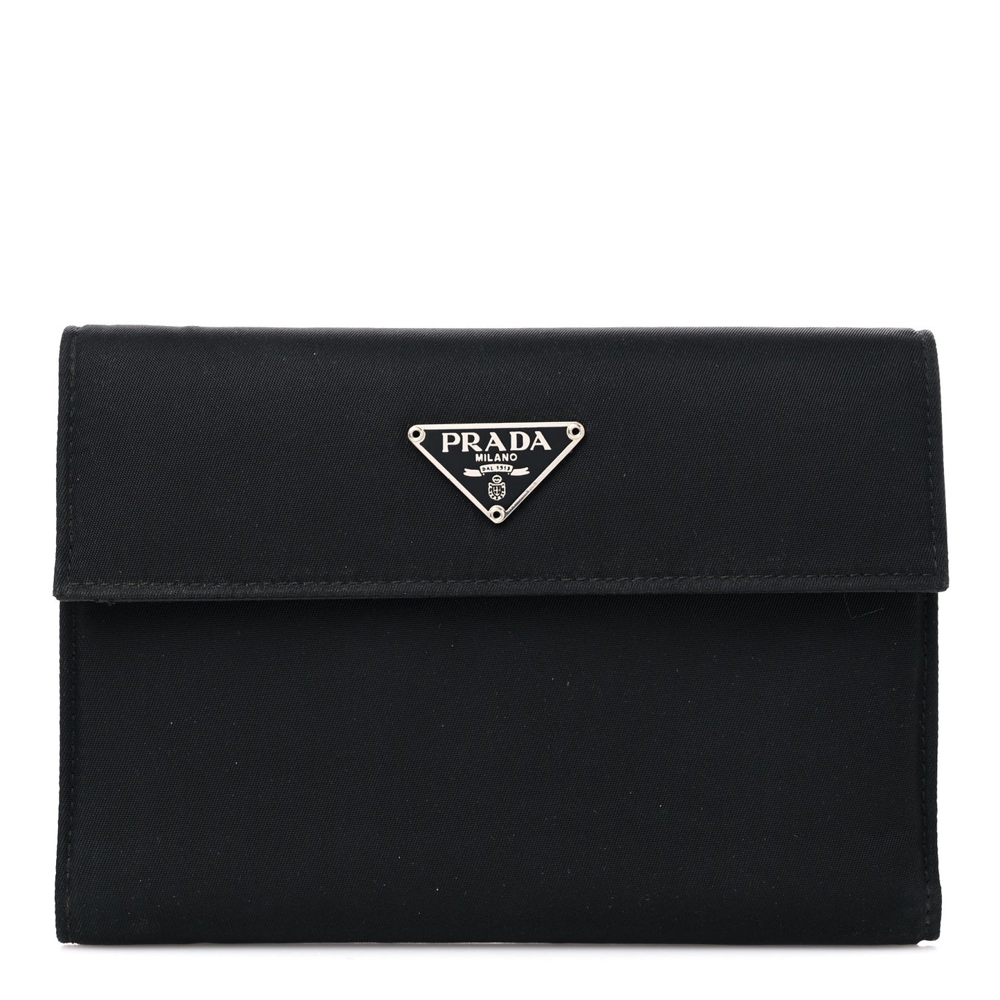 Tessuto Nylon Saffiano Tri-Fold Compact Wallet Black