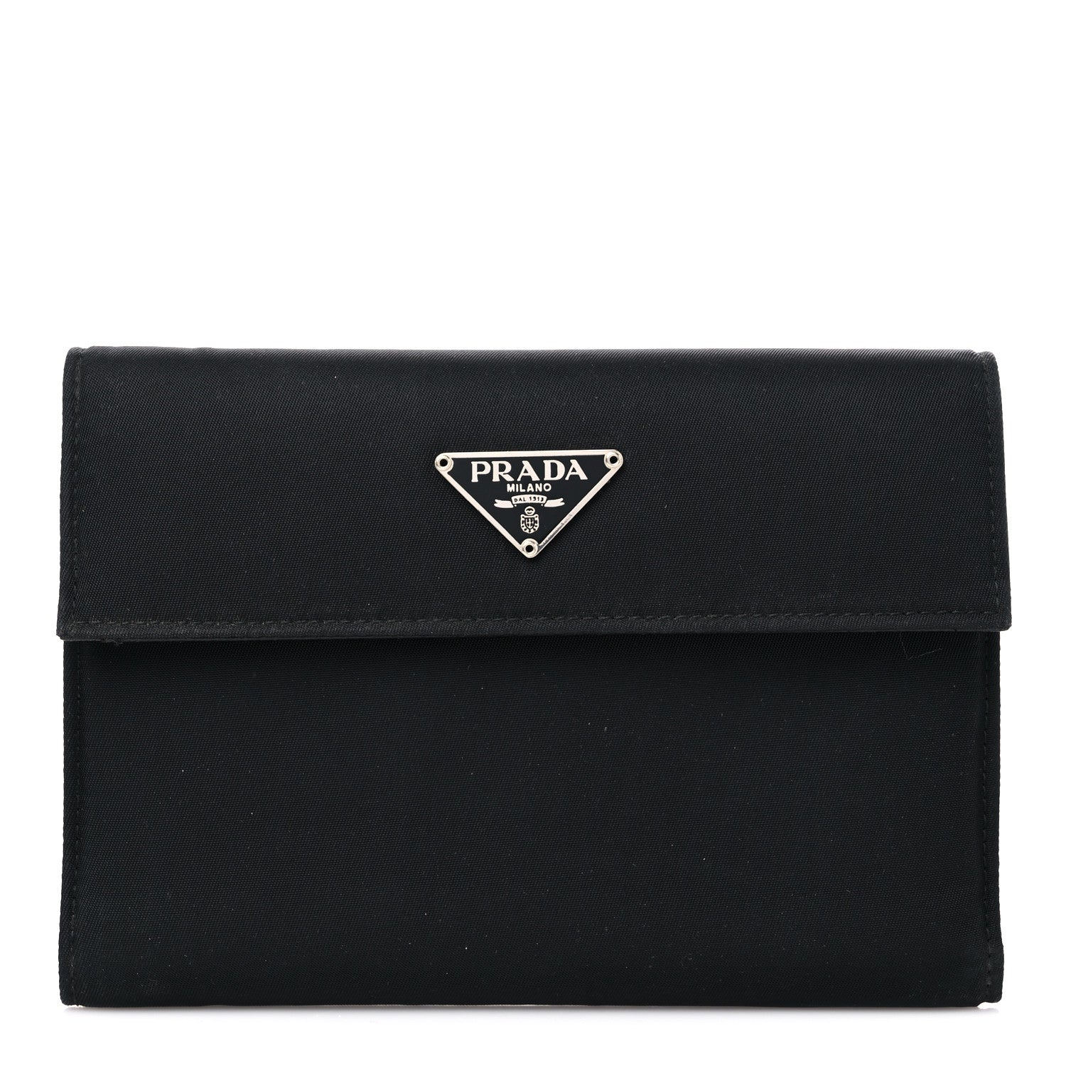 Prada Tessuto Nylon Saffiano Tri-Fold Compact Wallet Black 1 of 13