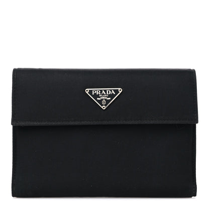 Prada Tessuto Nylon Saffiano Tri-Fold Compact Wallet Black 1 of 13