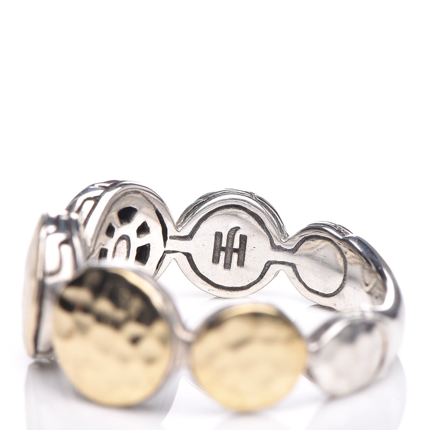 John Hardy Sterling Silver 18K Yellow Gold Hammered Circle Ring 54 7 4 of 5