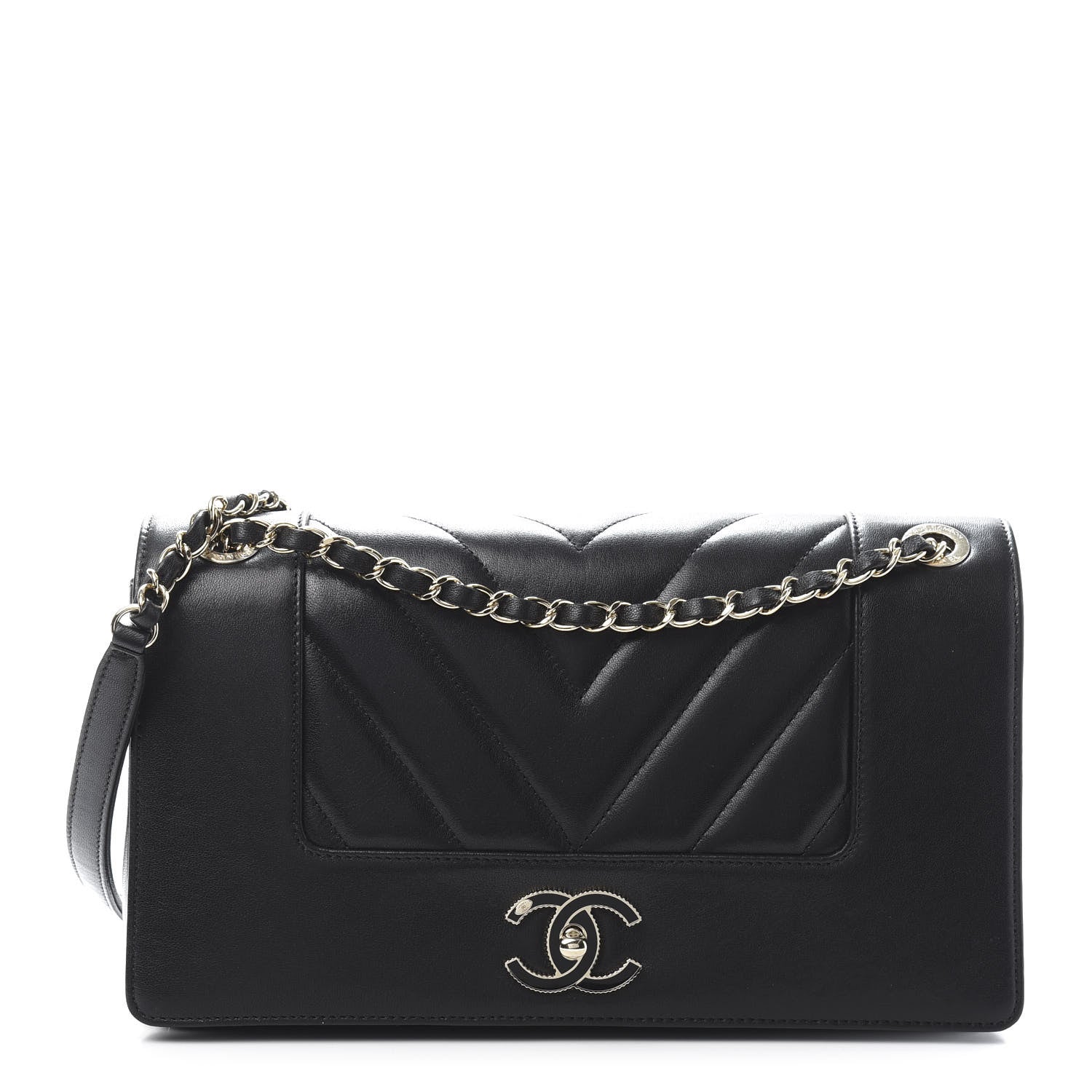 Chanel Sheepskin Chevron Quilted Vintage Mademoiselle Flap Black 1 of 13