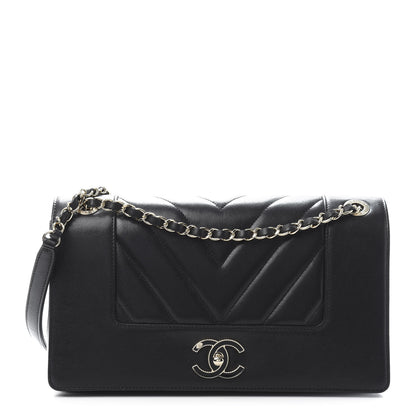 Chanel Sheepskin Chevron Quilted Vintage Mademoiselle Flap Black 1 of 13