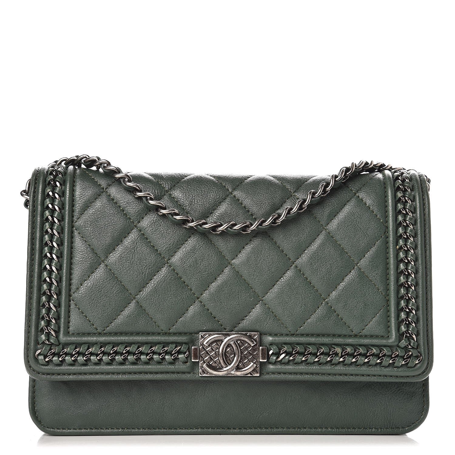 Chanel Calfskin Quilted Chain Around Boy Wallet On Chain WOC Green 1 of 10