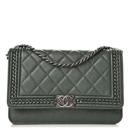 Chanel Calfskin Quilted Chain Around Boy Wallet On Chain WOC Green 1 of 10