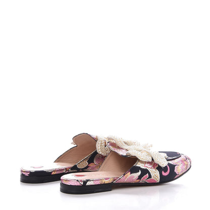 Gucci Iridescent Brocade Pearl Bow Womens Princetown Slippers 40.5 Black Pink 4 of 7
