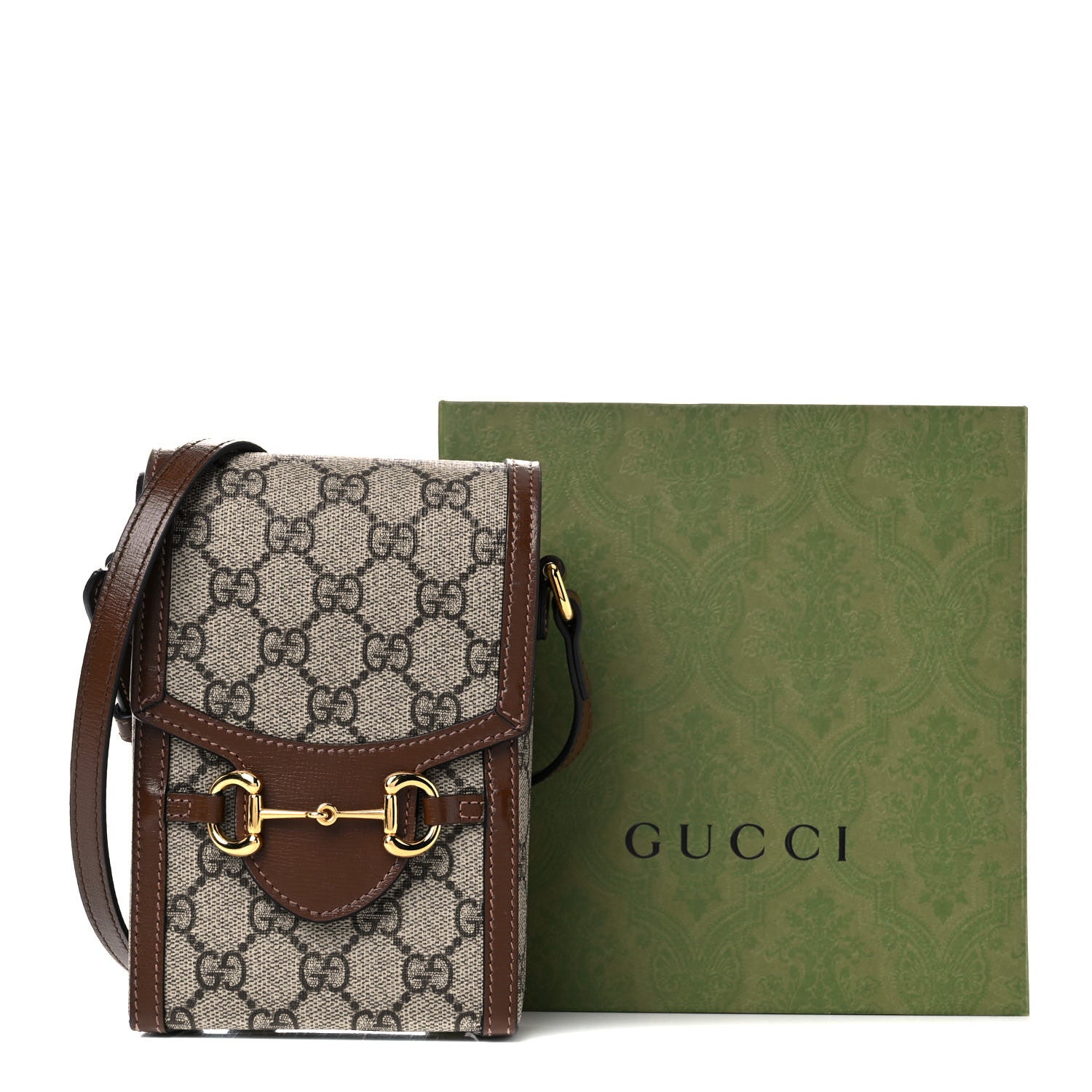 Gucci GG Supreme Monogram Mini Horsebit 1955 Crossbody Bag Beige Brown Sugar 10 of 11