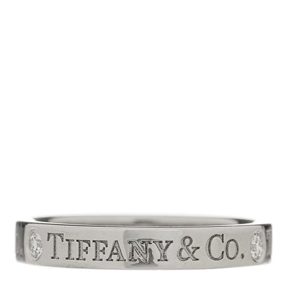 Tiffany Platinum Diamond Logo Band Ring 47 4.25 1 of 8