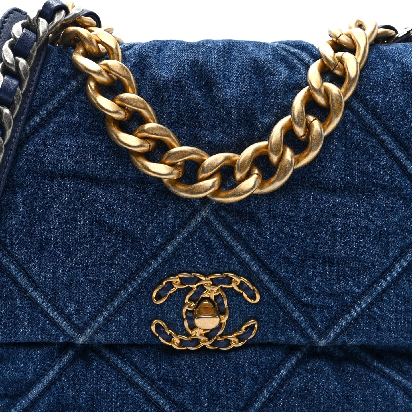Denim Quilted Large Chanel 19 Flap Blue