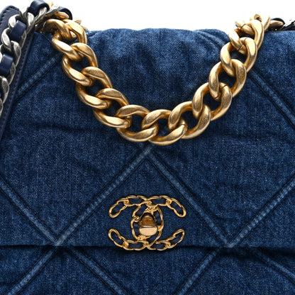 Chanel Denim Quilted Large Chanel 19 Flap Blue 8 of 10