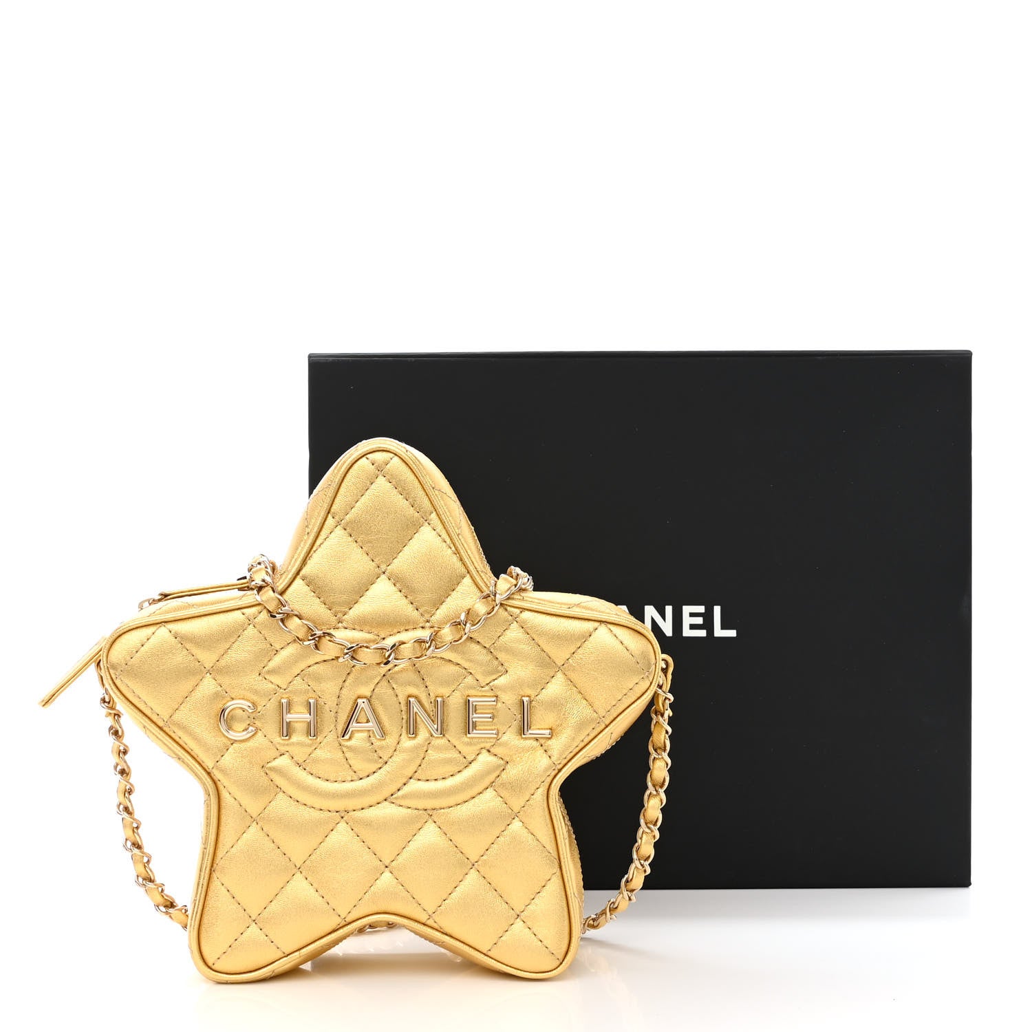 Chanel Metallic Lambskin Quilted Walk Of Fame Star Bag Gold