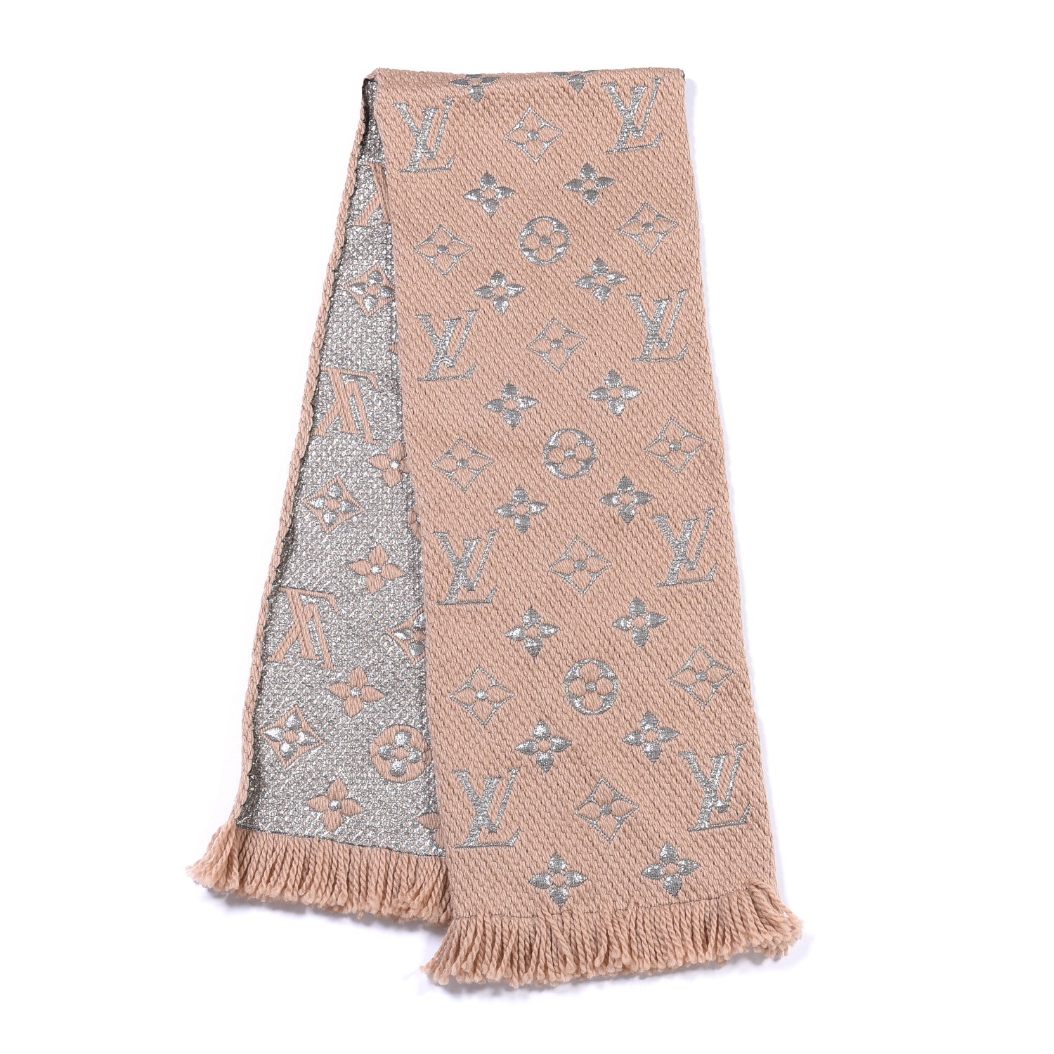 Louis Vuitton Wool Silk Logomania Shine Scarf Beige 2 of 4