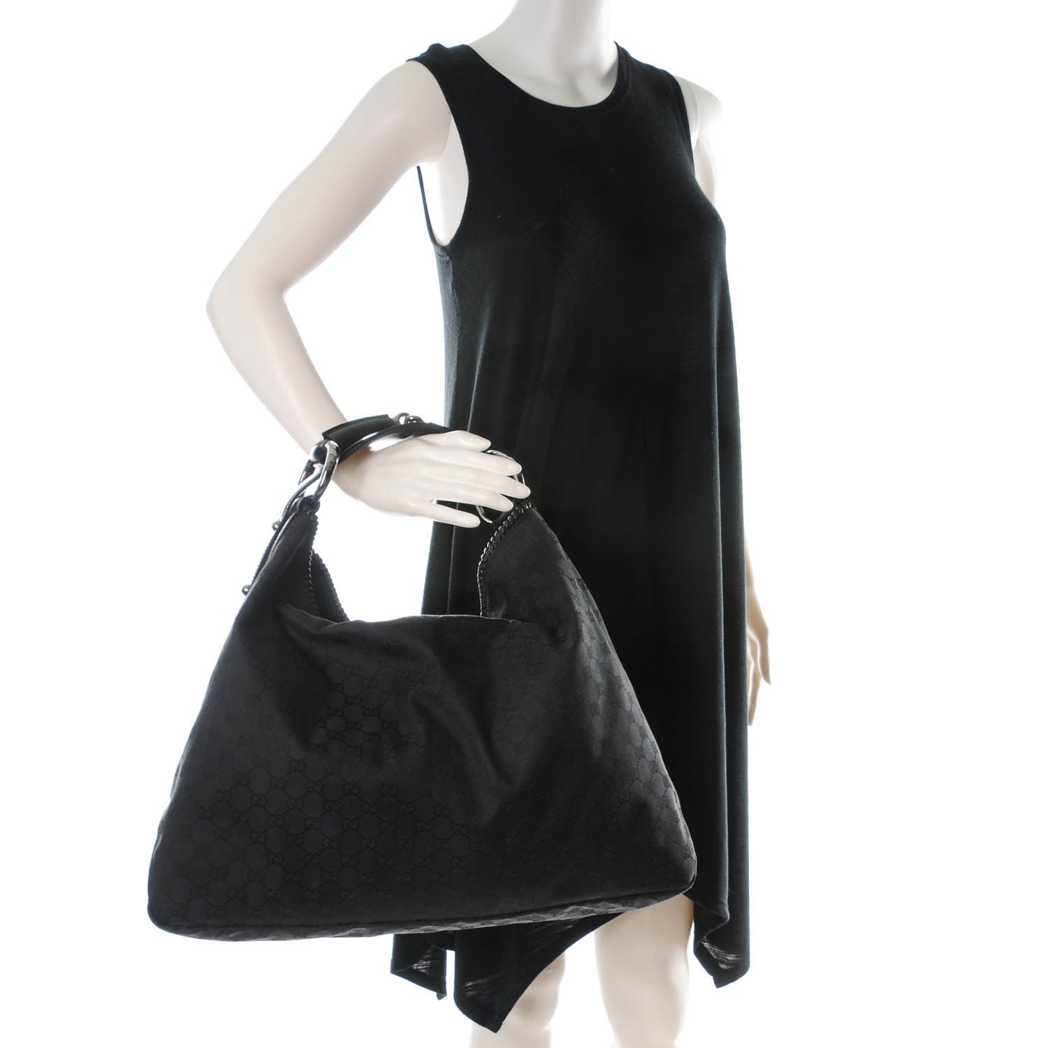 Gucci Monogram Large Horsebit Chain Hobo Black 2 of 8