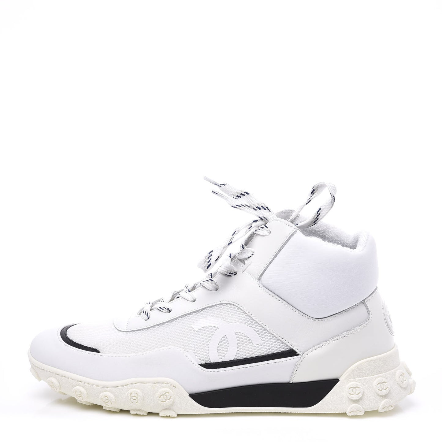 Calfskin Mesh Lycra Womens Logo High Top Sneakers 39 White