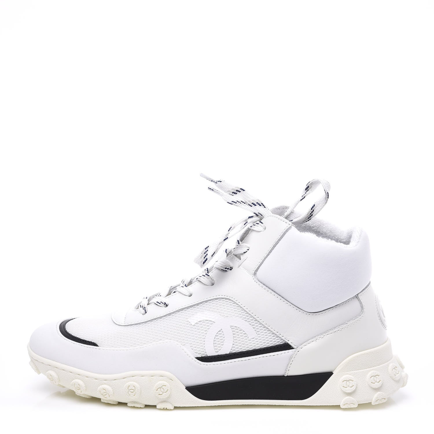 Chanel Calfskin Mesh Lycra Womens Logo High Top Sneakers 39 White 1 of 11