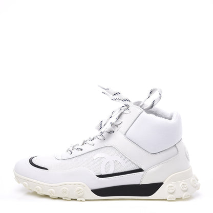 Chanel Calfskin Mesh Lycra Womens Logo High Top Sneakers 39 White 1 of 11
